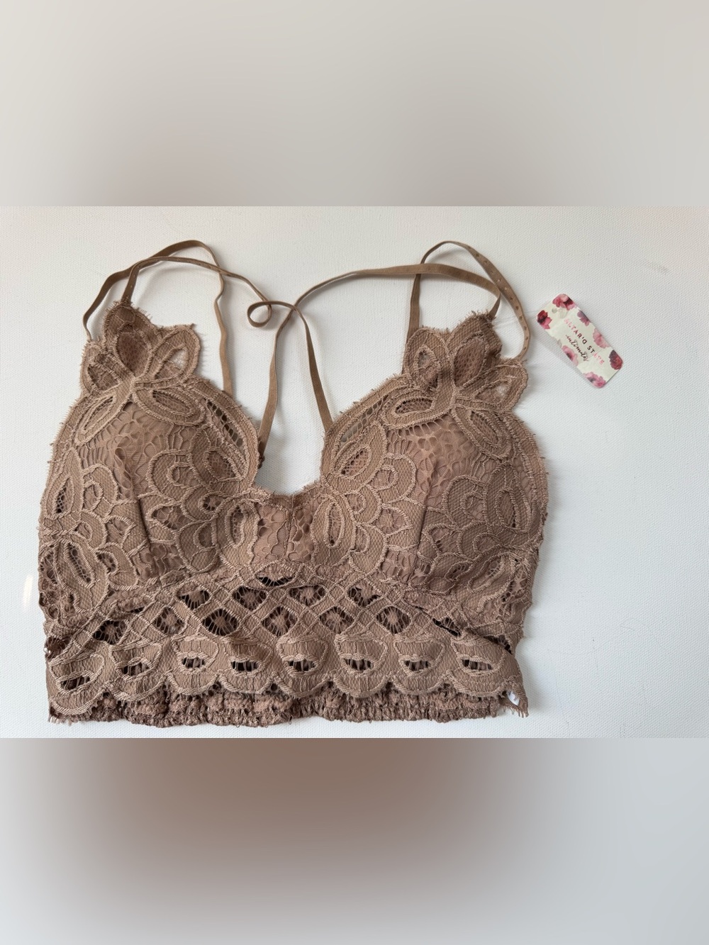 NWT Altar’d State Intimates Floral Lace Longline Bralette | Mocha | Size Small
